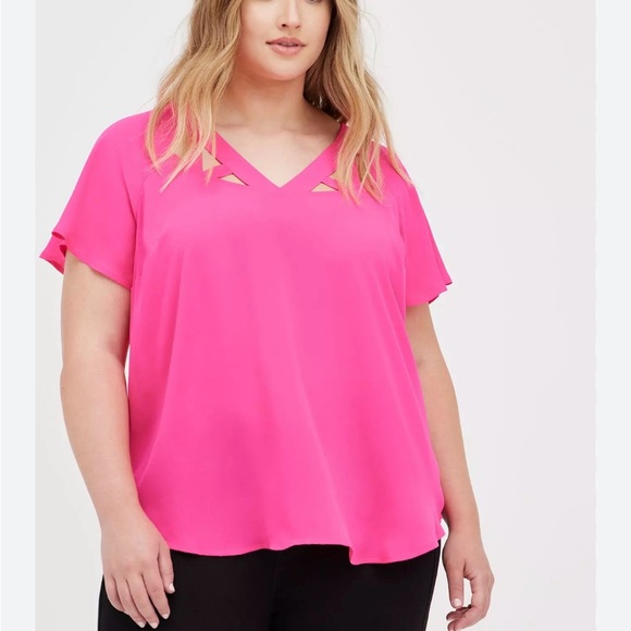 torrid Tops - Torrid‎ Georgette Cage Front Blouse Size 4 Pink Glo Plus Size